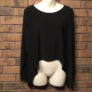 Sun Kim asymmetric long sleeve top SZ M Black slinky fabric Luxury EUC